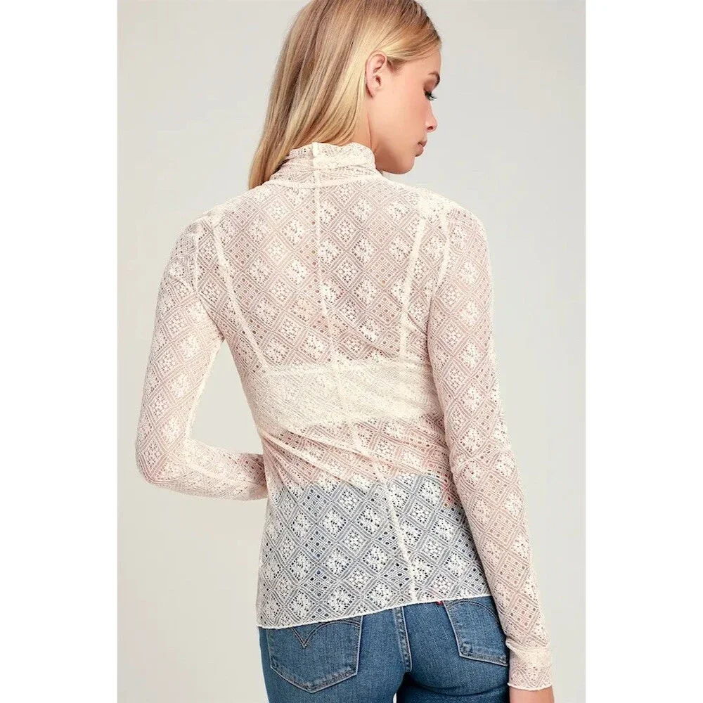 Free People Sweet Memories Lace Turtleneck Feminine Whimsigoth Ivory XS NWOT